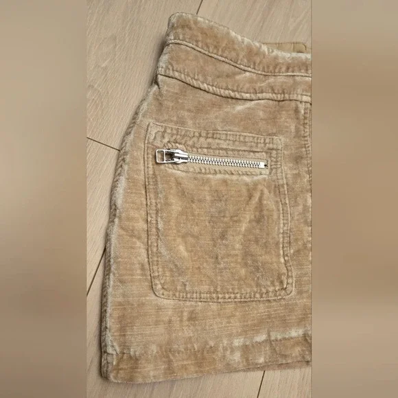 Free People Dust to Dust Crushed Velvet Fall Mini Skirt Creamy Tan - Picture 5 of 8